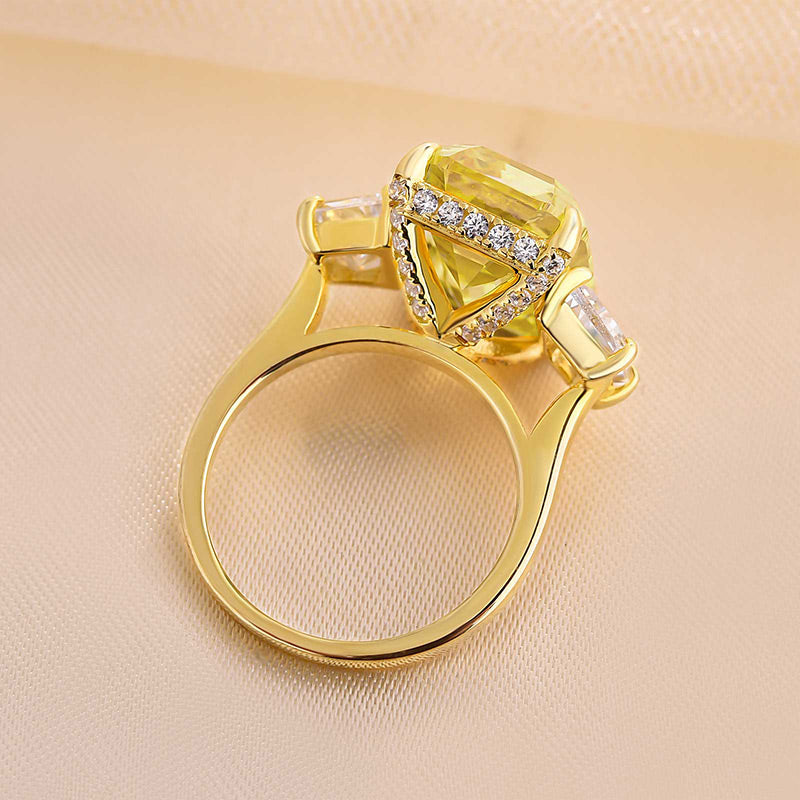 Luxurious Emerald Cut Three Stone Yellow Sapphire Engagement Ring In Sterling Silver-Maxinejewelry