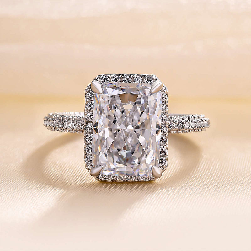  Halo Crushed Ice Radiant Cut Simulated Diamond Engagement Ring-Maxinejewelry