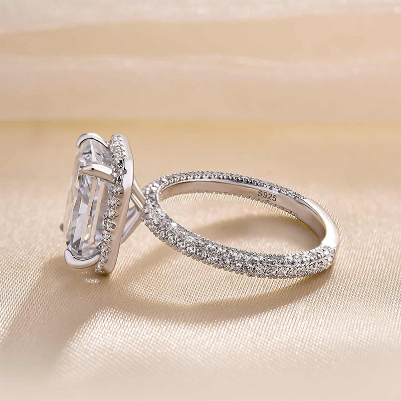  Halo Crushed Ice Radiant Cut Simulated Diamond Engagement Ring-Maxinejewelry