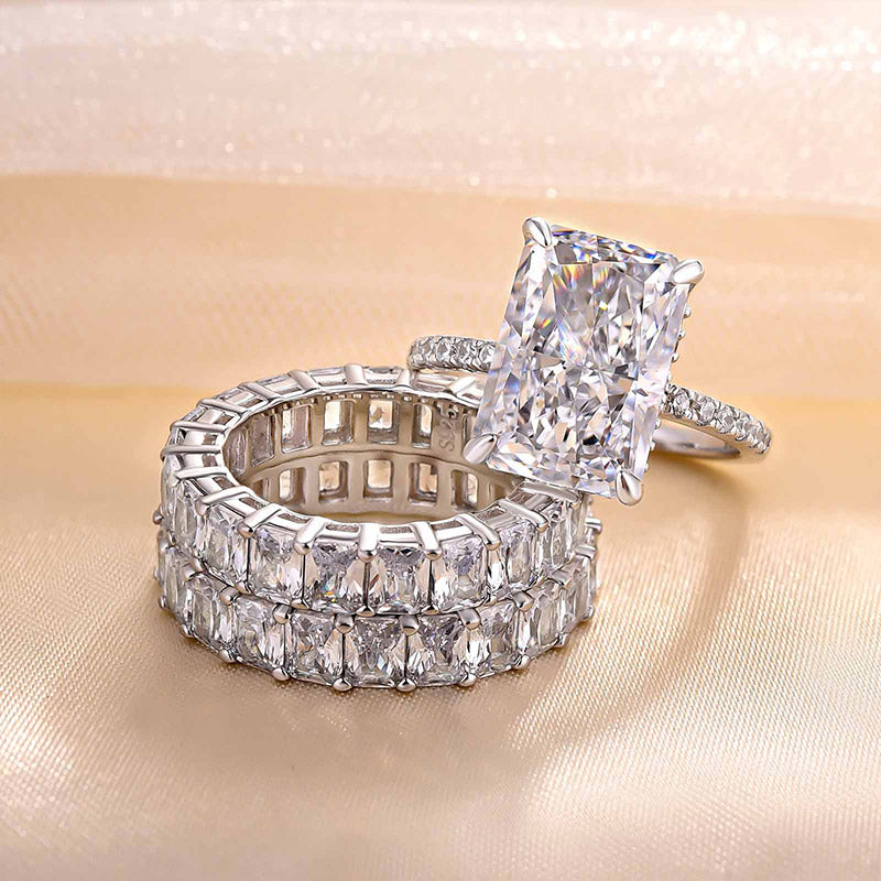 Luxurious Radiant Cut Wedding Ring Set In Sterling Silver-Maxinejewelry