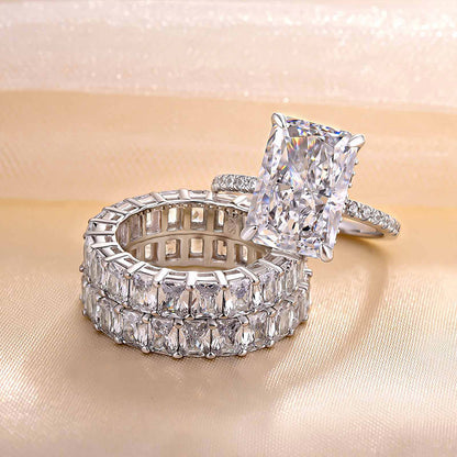 Luxurious Radiant Cut Wedding Ring Set In Sterling Silver-Maxinejewelry