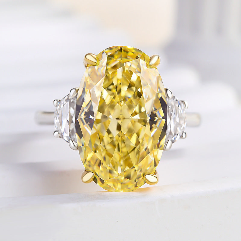 Honorable Oval Cut Three Stone Yellow Sapphire Engagement Ring