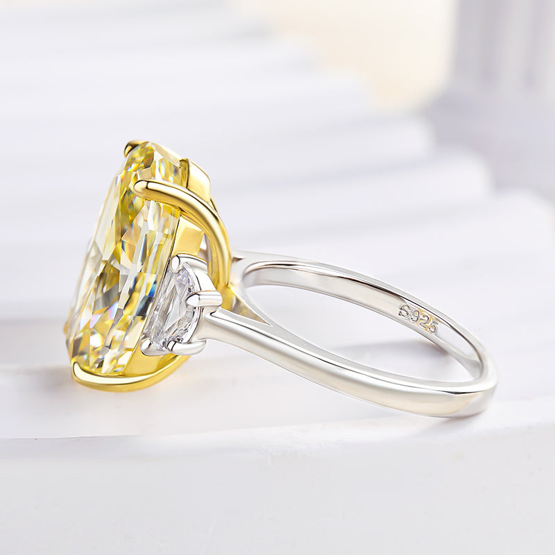 Honorable Oval Cut Three Stone Yellow Sapphire Engagement Ring