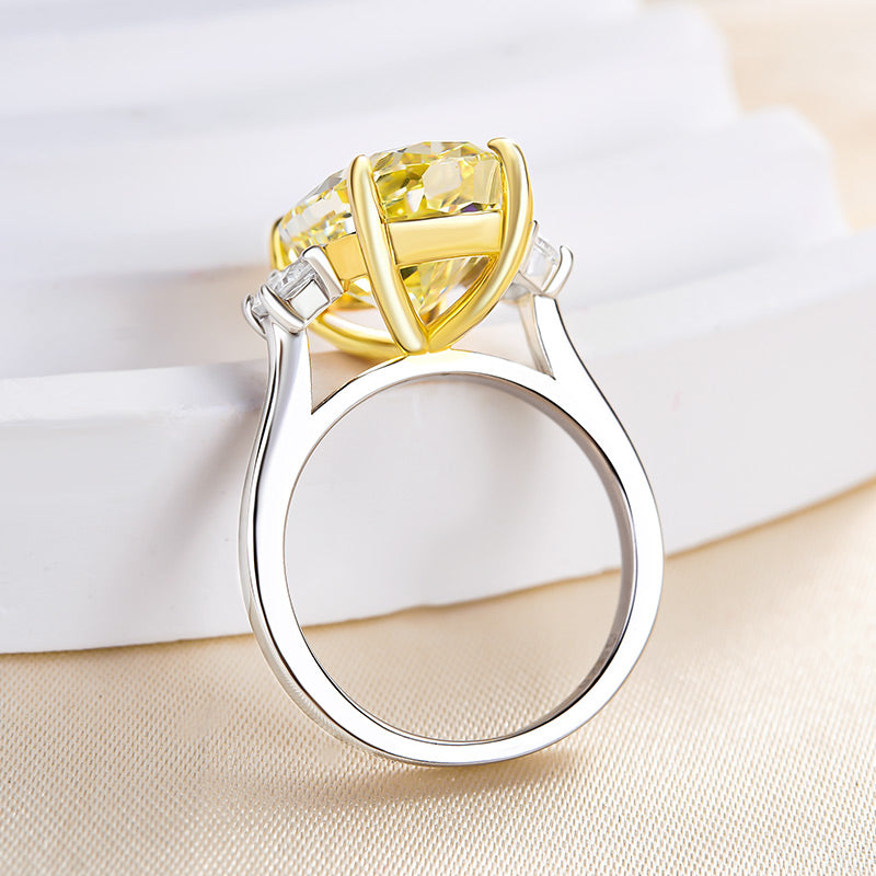 Honorable Oval Cut Three Stone Yellow Sapphire Engagement Ring