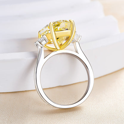 Honorable Oval Cut Three Stone Yellow Sapphire Engagement Ring