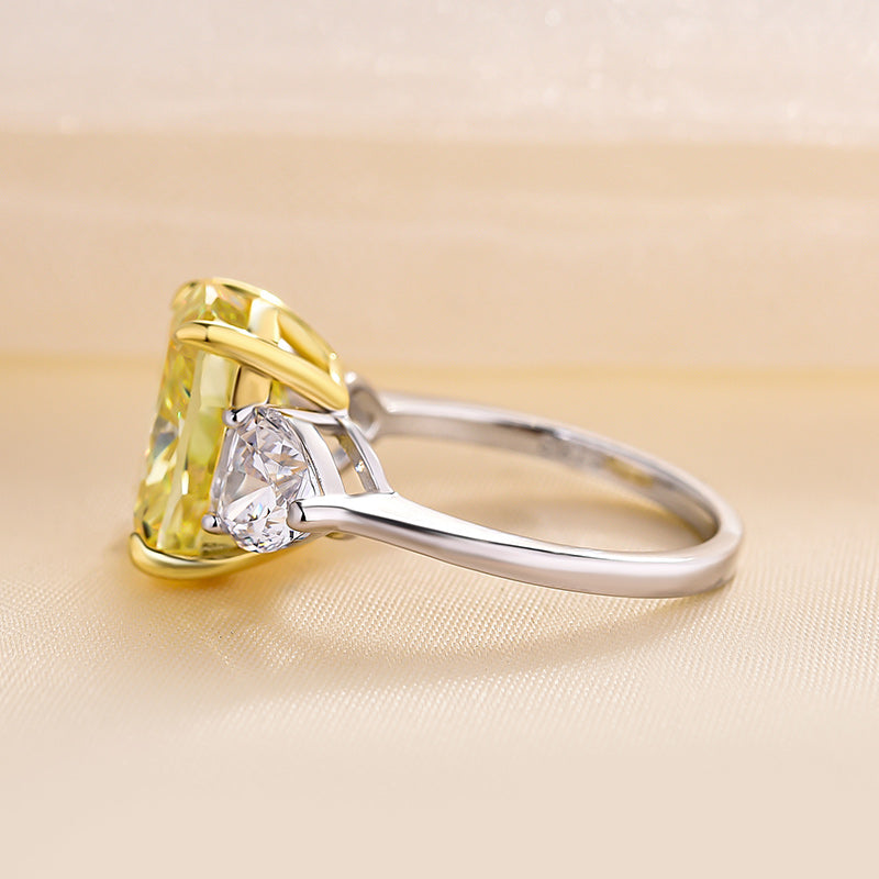 Elegant Cushion Cut Three Stone Yellow Sapphire Engagement Ring In Sterling Silver