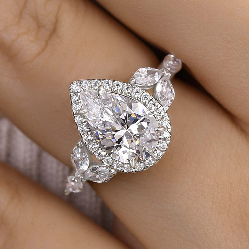 Special Halo Pear Cut Engagement Ring