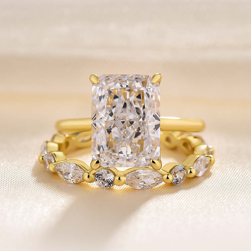 Elegant Yellow Gold Radiant Cut Wedding Ring Set In Sterling Silver-Maxinejewelry