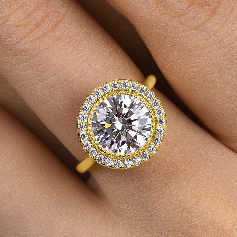 Vintage Yellow Gold Halo Round Cut Engagement Ring