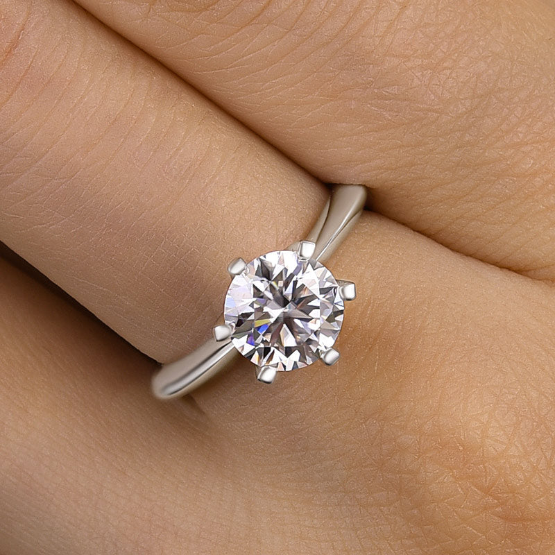 Classic 2.0 Carat Round Cut Moissanite Engagement Ring In Sterling Silver