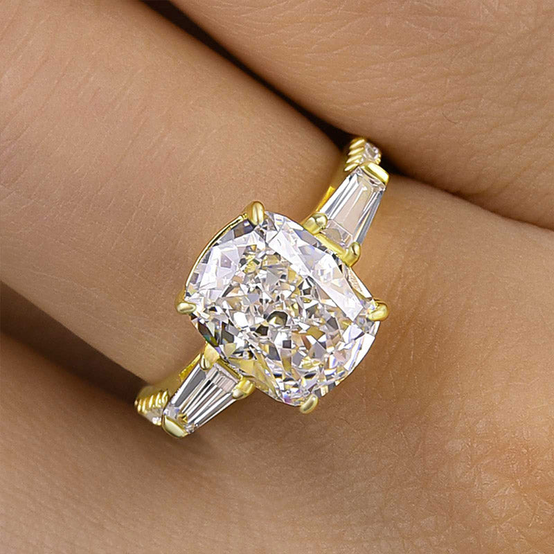 Stunning Cushion Cut Three Stone Women's Engagement Ring In Sterling Silver