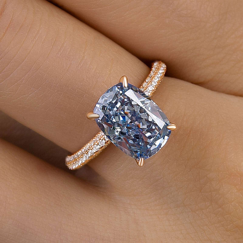 Elegant Cushion Cut Blue Sapphire Engagement Ring In Sterling Silver