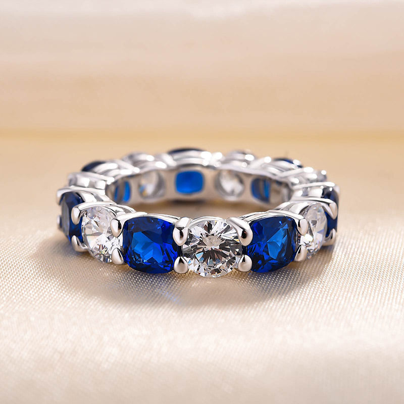 Gorgeous Blue &amp; White Sapphire Wedding Band For Women In Sterling Silver-Maxinejewelry