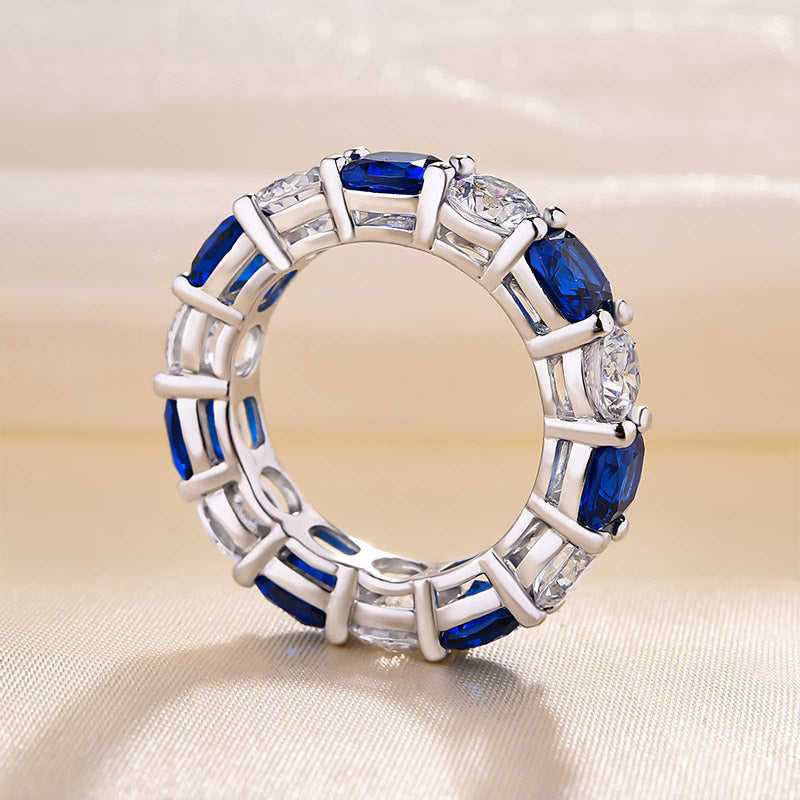 Gorgeous Blue &amp; White Sapphire Wedding Band For Women In Sterling Silver-Maxinejewelry