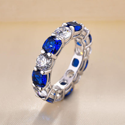 Gorgeous Blue &amp; White Sapphire Wedding Band For Women In Sterling Silver-Maxinejewelry