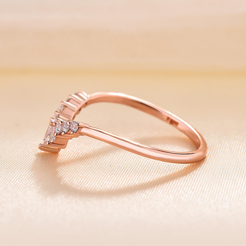 Elegant Rose Gold Chic V Shaped Stacking Wedding Band In Sterling Silver-Maxinejewelry