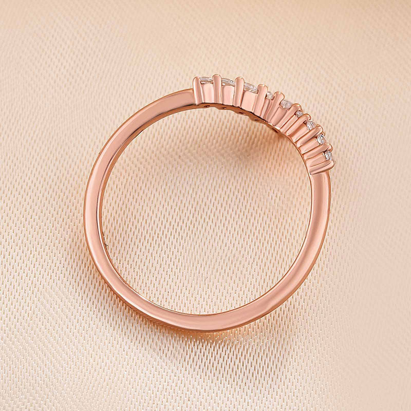 Elegant Rose Gold Chic V Shaped Stacking Wedding Band In Sterling Silver-Maxinejewelry