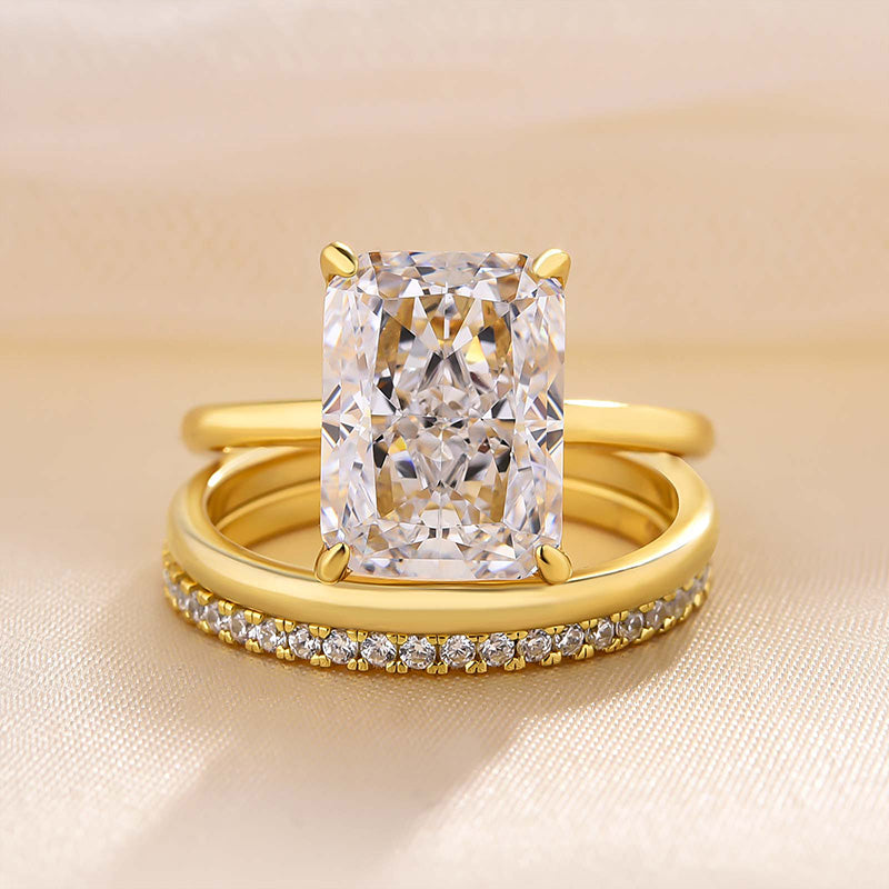 Classic Yellow Gold Radiant Cut 3PC Wedding Ring Set In Sterling Silver-Maxinejewelry