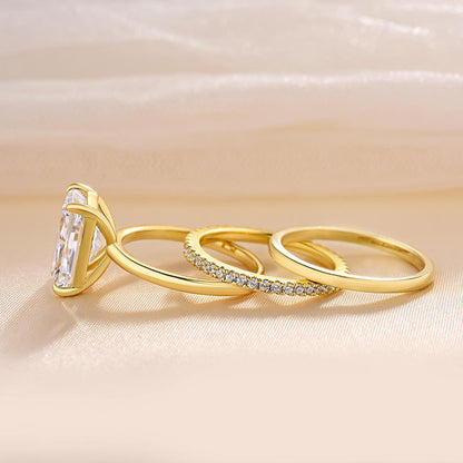 Classic Yellow Gold Radiant Cut 3PC Wedding Ring Set In Sterling Silver-Maxinejewelry