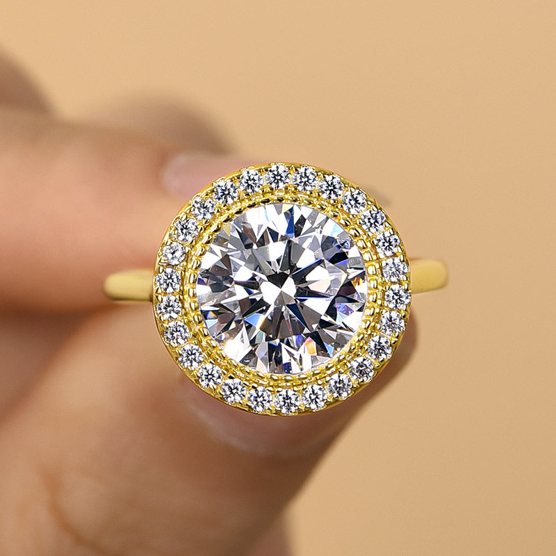 Vintage Yellow Gold Halo Round Cut Engagement Ring