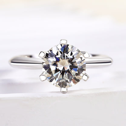 Classic 2.0 Carat Round Cut Moissanite Engagement Ring In Sterling Silver