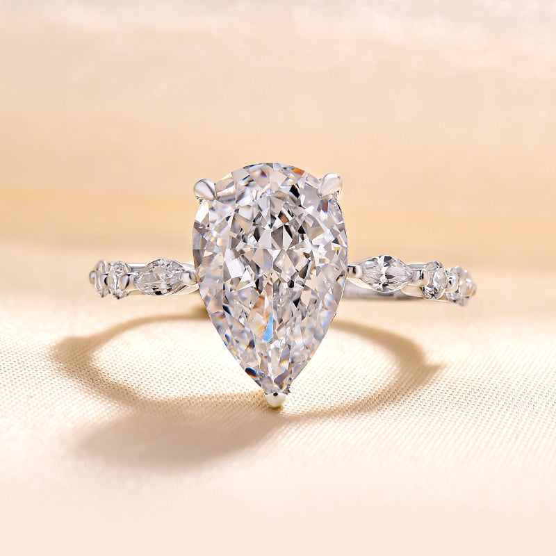 Sparkle Pear Cut Sona Simulated Diamond Engagement Ring In Sterling Silver-Maxinejewelry