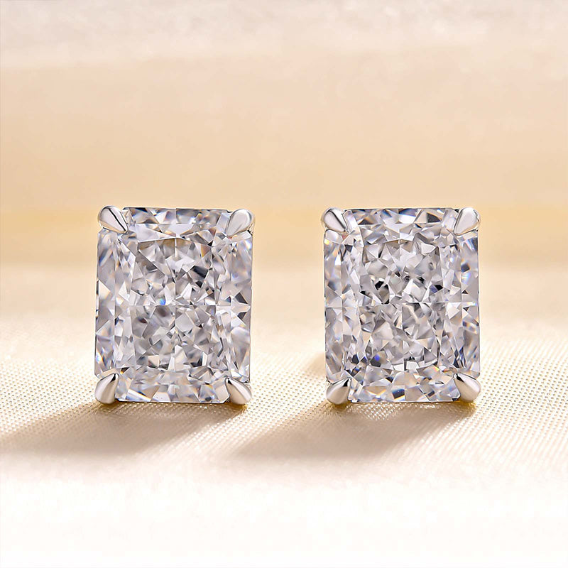 Classic Radiant Cut Women's Stud Earrings In Sterling Silver