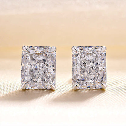 Classic Radiant Cut Women's Stud Earrings In Sterling Silver