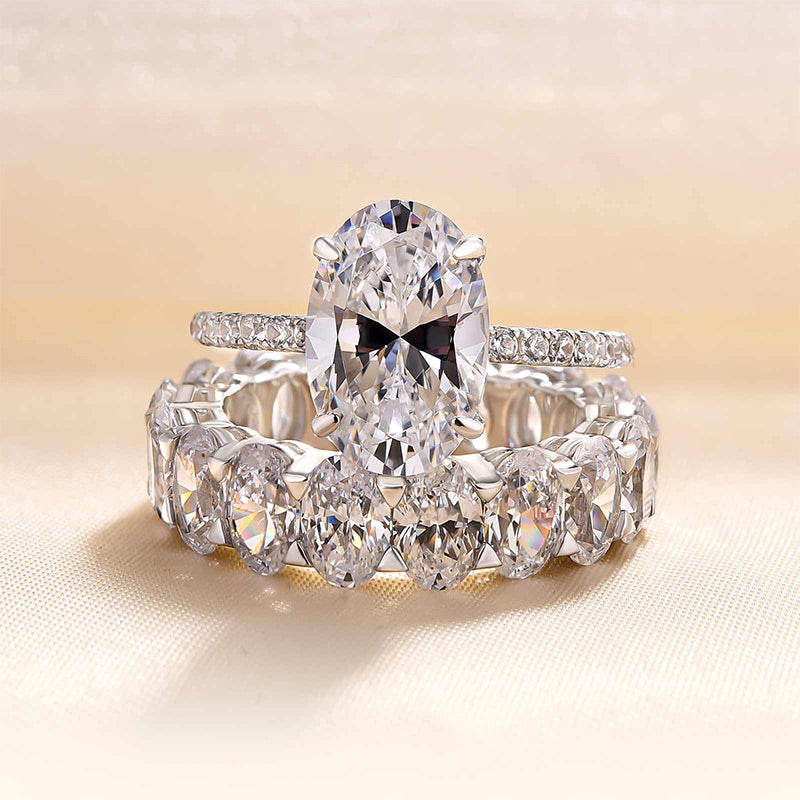 Stunning Oval Cut Sona Simulated Diamond Wedding Ring Set In Sterling Silver-Maxinejewelry