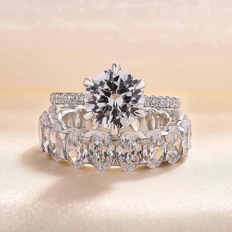 Honorable Round Cut Simulated Diamonds Bridal Ring Set for Her In Sterling Silver-Maxinejewelry