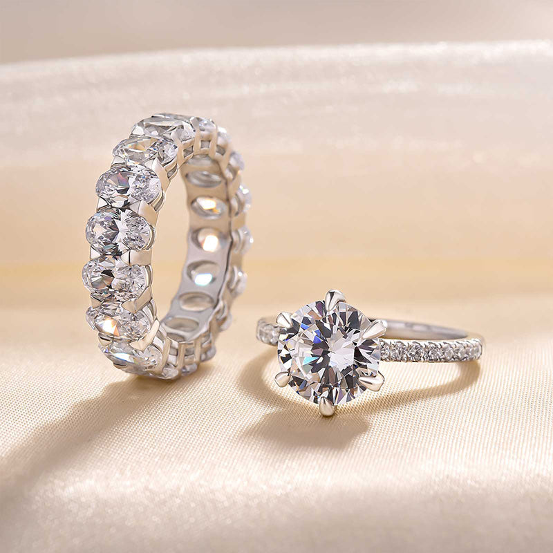 Honorable Round Cut Simulated Diamonds Bridal Ring Set for Her In Sterling Silver-Maxinejewelry