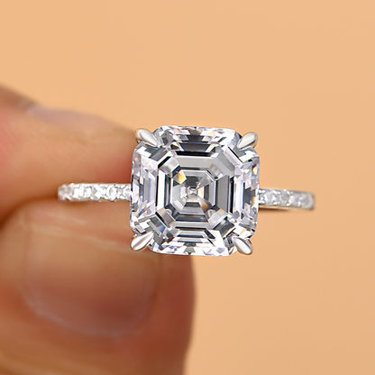 Elegant Asscher Cut Women's Engagement Ring In Sterling Silver