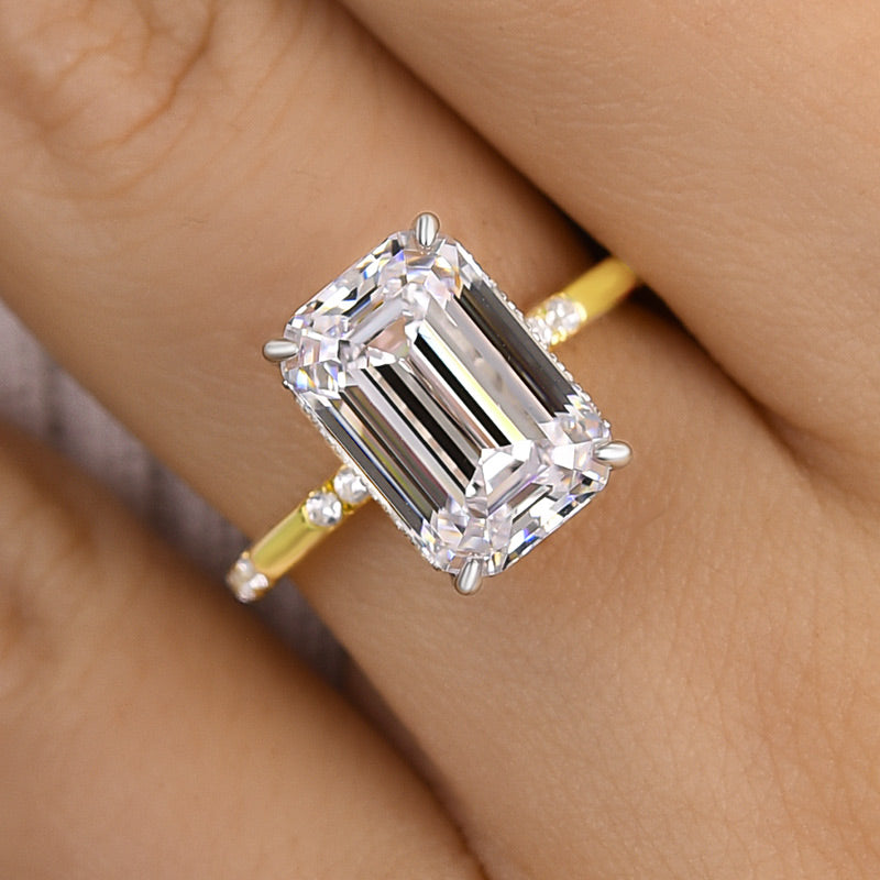 Gorgeous Two-tone Emerald Cut Engagement Ring