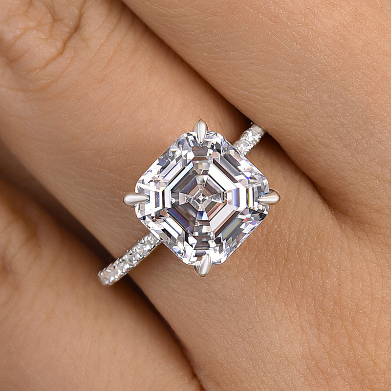 Elegant Asscher Cut Women's Engagement Ring In Sterling Silver