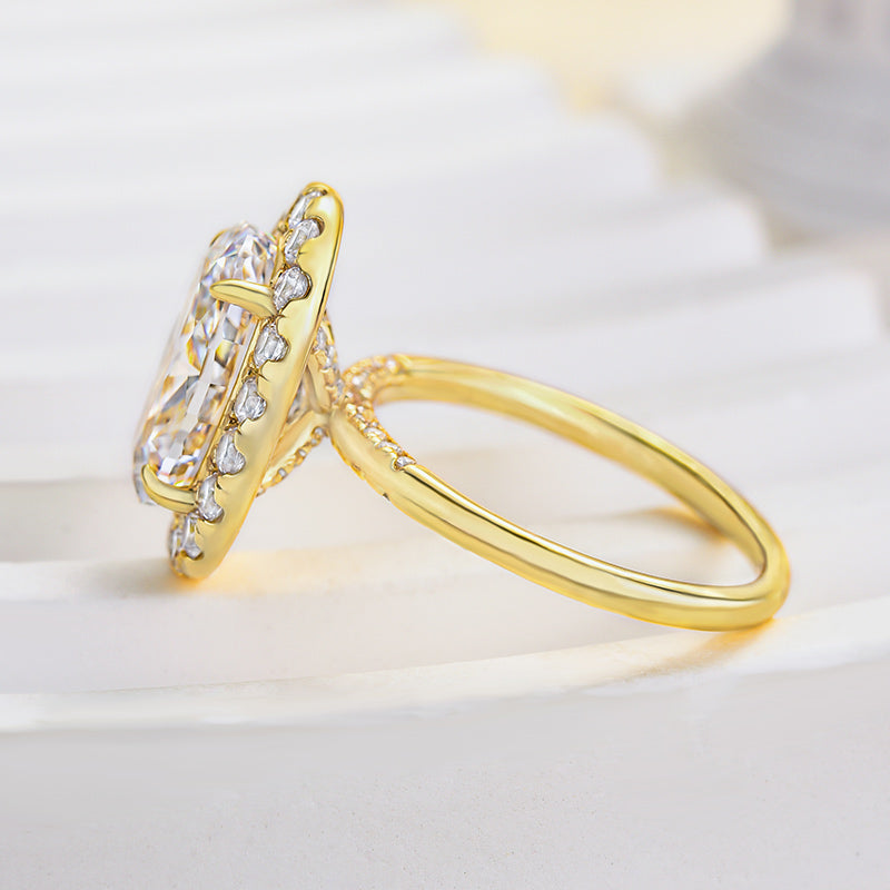 Exquisite Yellow Gold Halo Oval Cut Engagement Ring In Sterling Silver