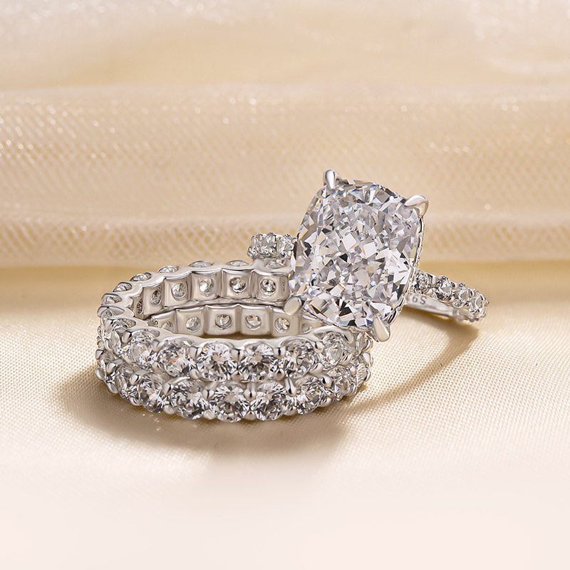 Dazzling Crushed Ice Cushion Cut 3PC Wedding Set For Women-Maxinejewelry