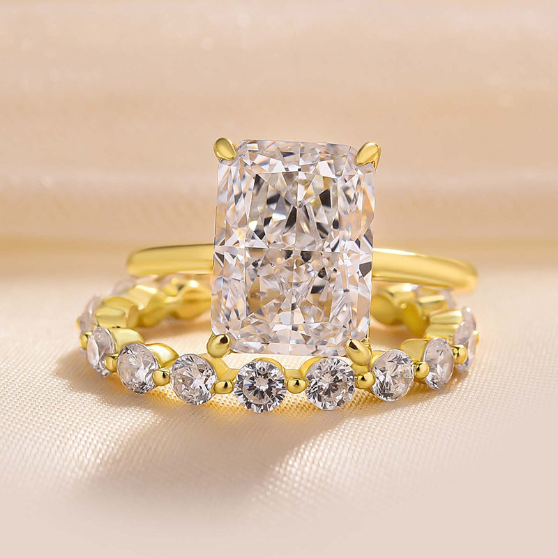 Stunning Yellow Gold Radiant Cut Wedding Ring Set For Women In Sterling Silver-Maxinejewelry