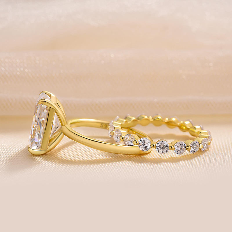 Stunning Yellow Gold Radiant Cut Wedding Ring Set For Women In Sterling Silver-Maxinejewelry