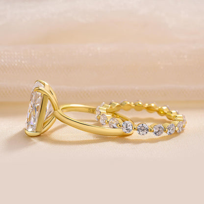 Stunning Yellow Gold Radiant Cut Wedding Ring Set For Women In Sterling Silver-Maxinejewelry