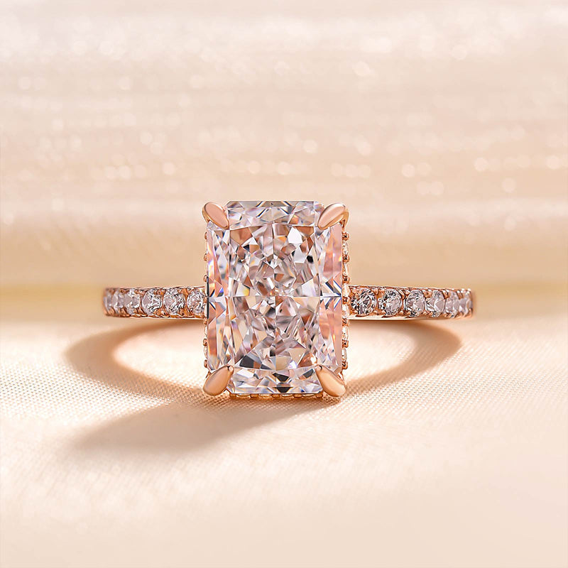 Rose Gold Radiant Cut Engagement Ring In Sterling Silver-Maxinejewelry