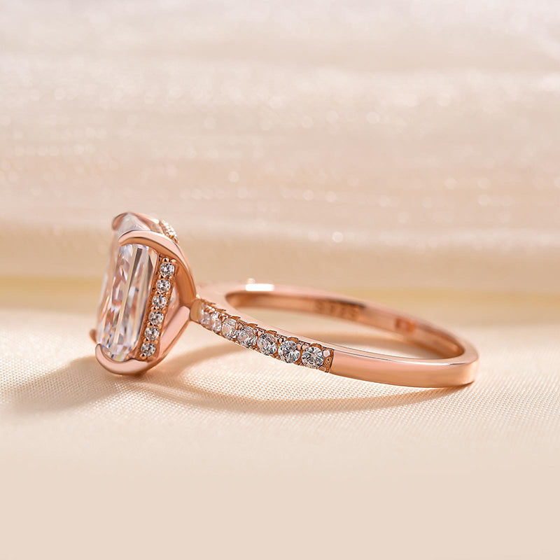 Rose Gold Radiant Cut Engagement Ring In Sterling Silver-Maxinejewelry