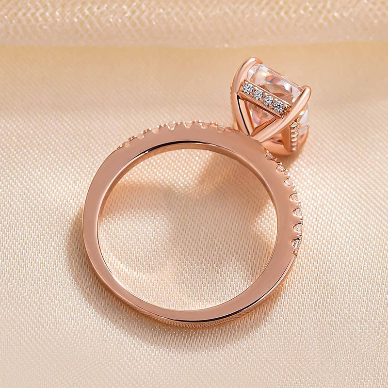 Rose Gold Radiant Cut Engagement Ring In Sterling Silver-Maxinejewelry