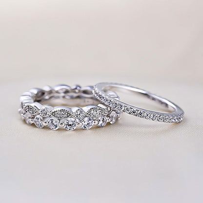 Art Deco 3-Pieces Stackable Wedding Band Set In Sterling Silver-Maxinejewelry