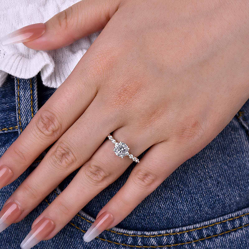 Unique Round Cut Engagement Ring For Women In Sterling Silver