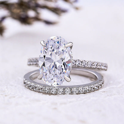 Classic Created White Sapphire Oval Cut Wedding Ring Set for Her-Maxinejewelry