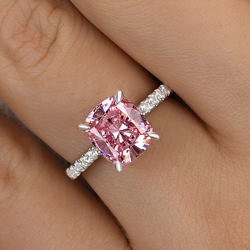 Elegant Cushion Cut Pink Sapphire Women's Engagement Ring In Sterling Silver