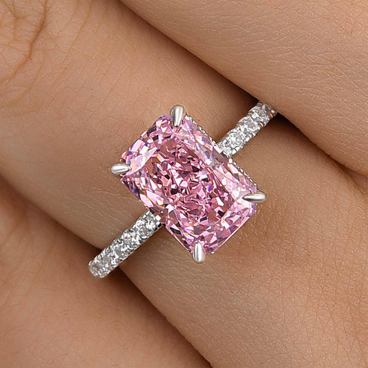 3.3 Carat Simulated Diamond Pink Stone Radiant Cut Engagement Ring