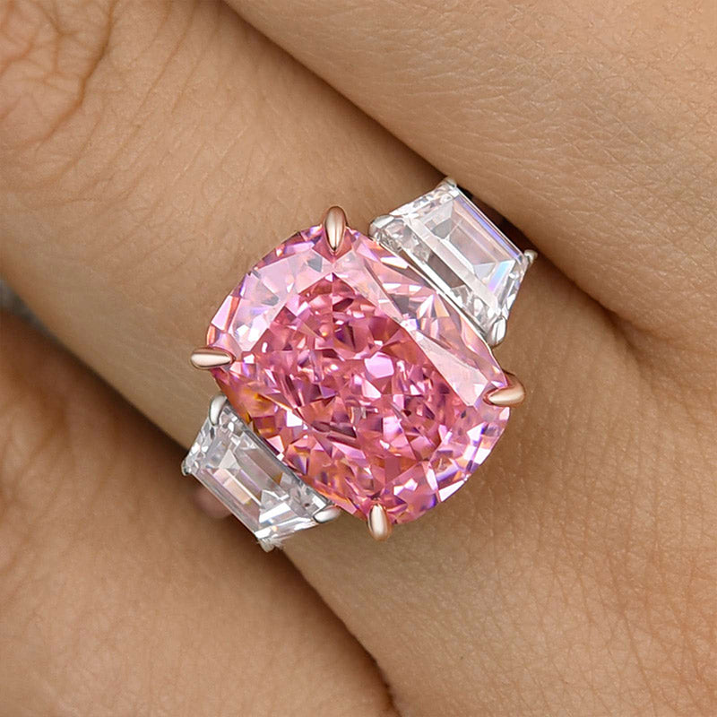 Luxury Three stone Pink Stone Cushion Cut Engagement Ring