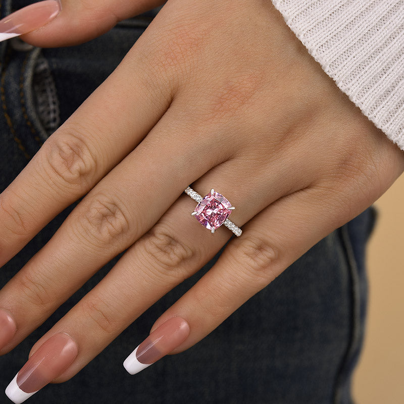 Elegant Cushion Cut Pink Sapphire Women's Engagement Ring In Sterling Silver