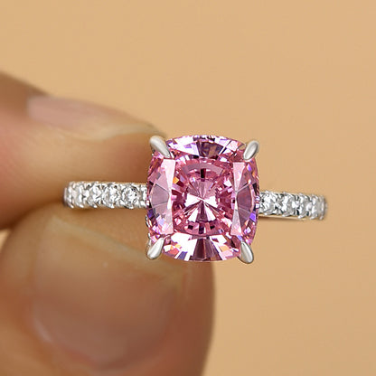 Elegant Cushion Cut Pink Sapphire Women's Engagement Ring In Sterling Silver